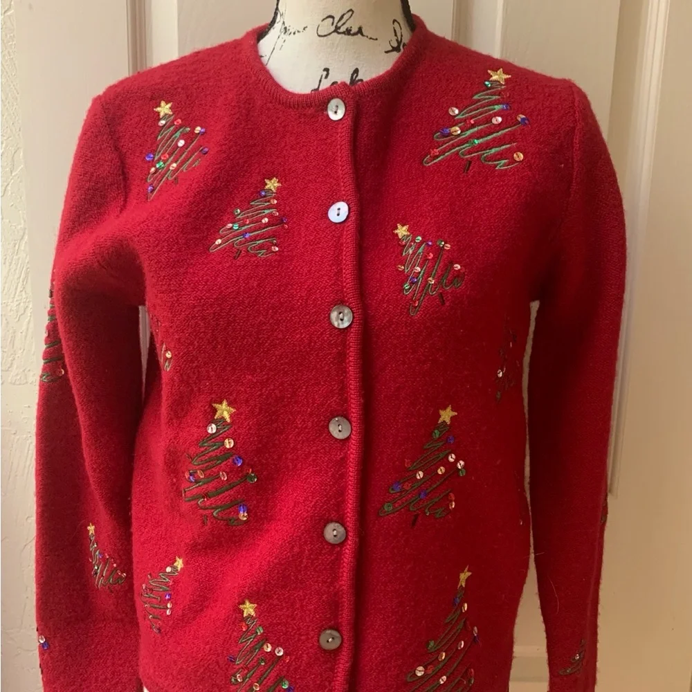 Vintage Karen Scott Festive Red Christmas Cardigan